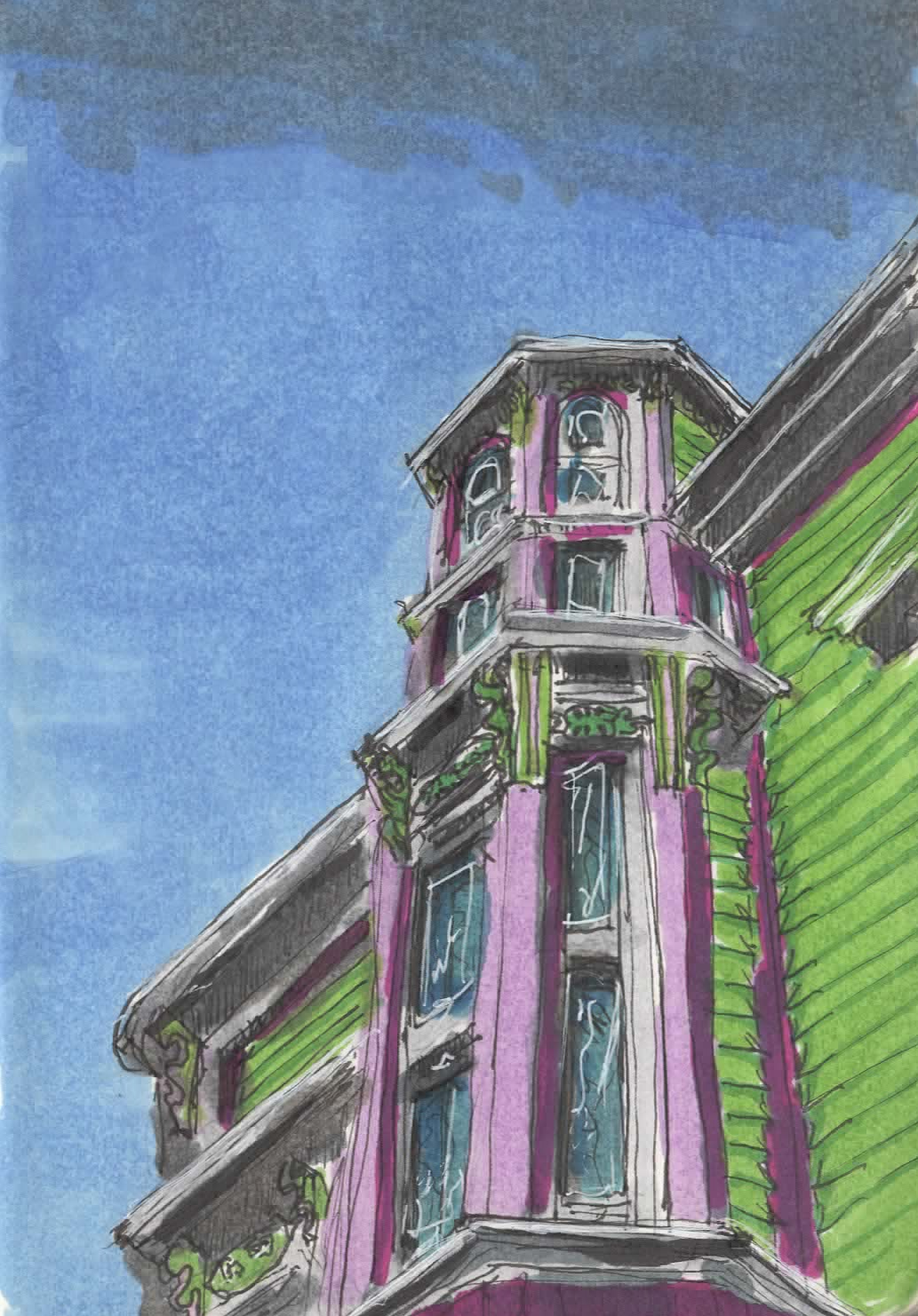 Watercolor of Lunenburg waterfront
